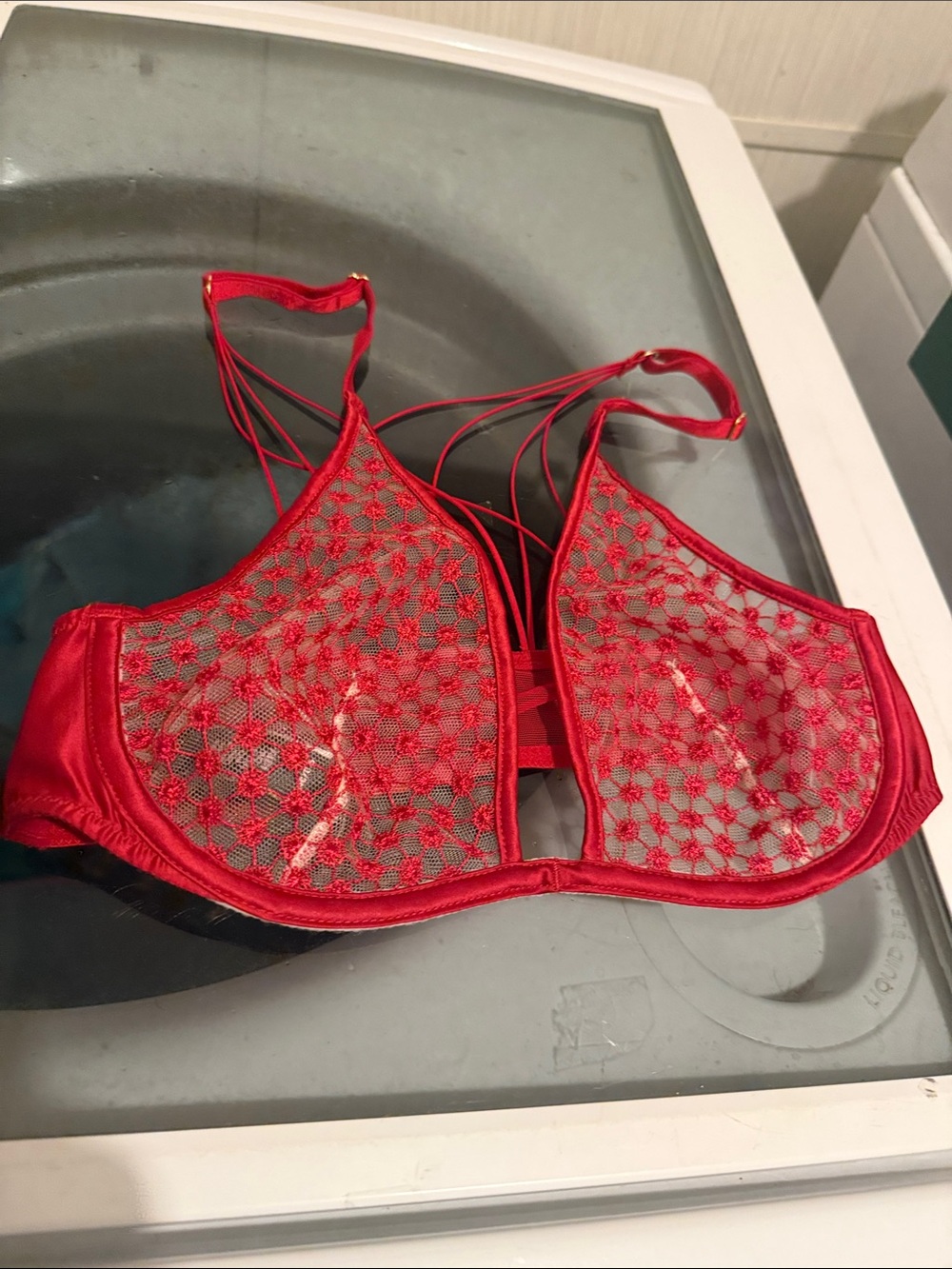 Viictoria secret Red Lace Underwire Bra with Strappy Detail 34c